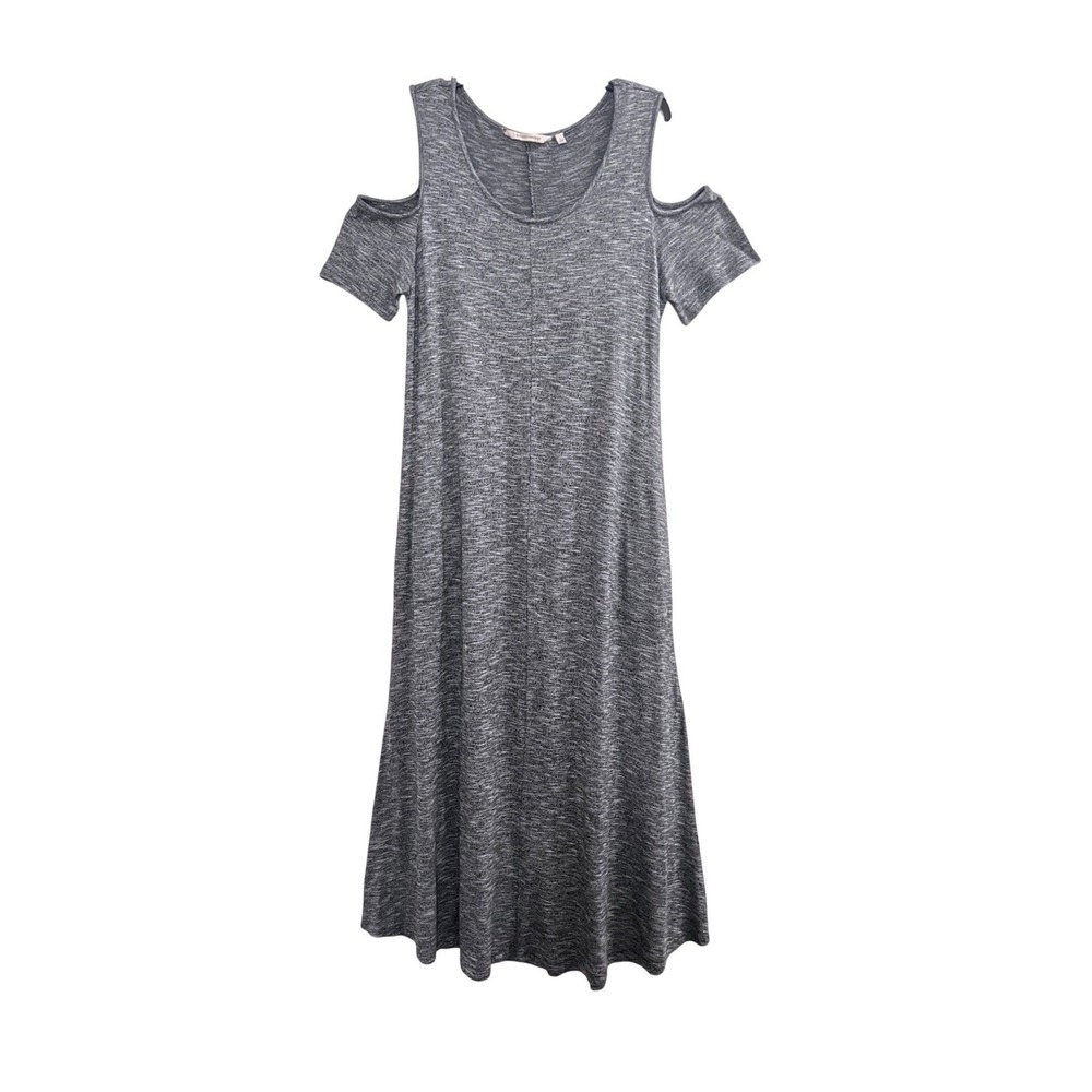 Soft Surroundings Electra Cold Shoulder Maxi Dress Gray Knit L EUC Pockets